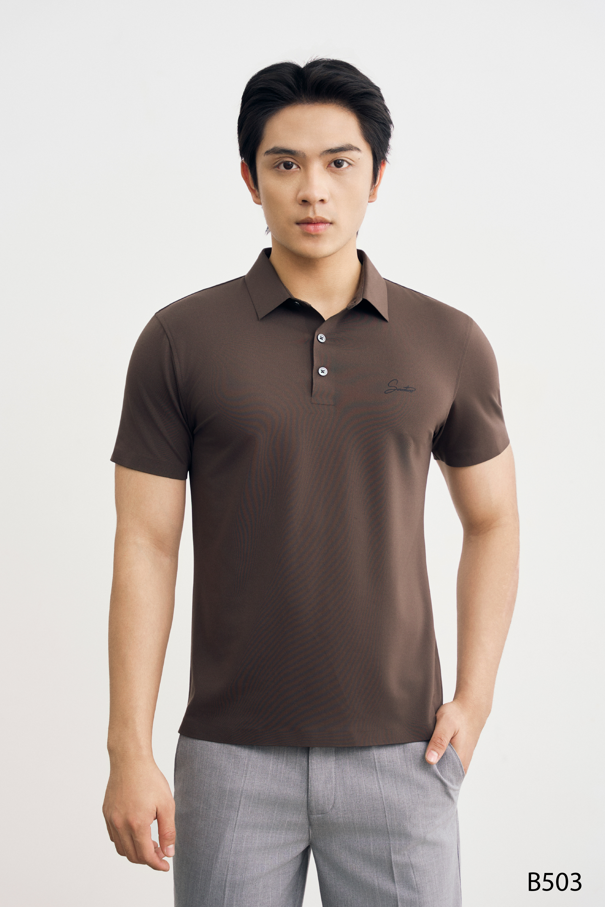 Áo polo nam cổ ép seamless nam cao cấp Santino màu cà phê | B503