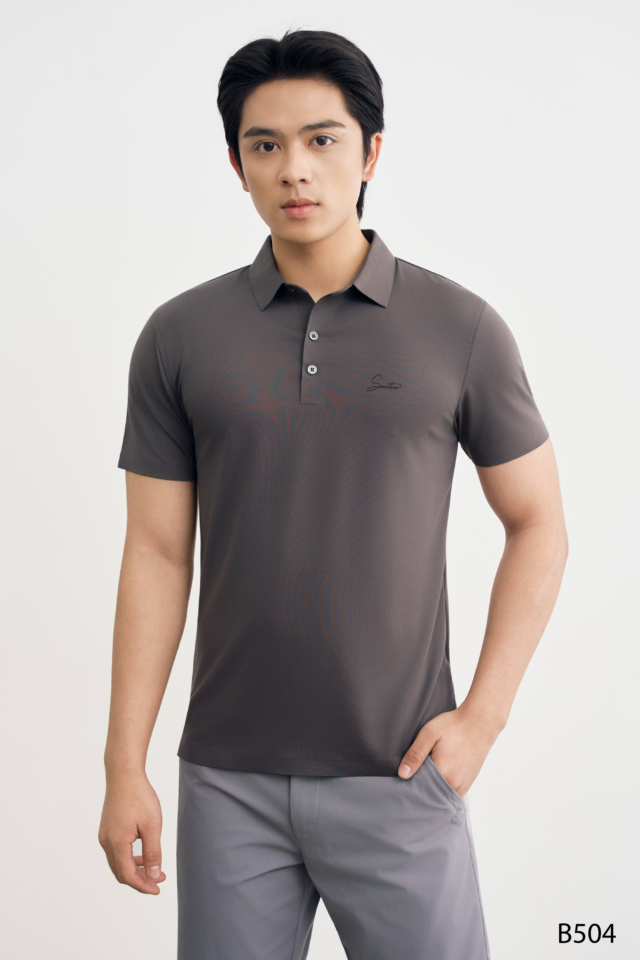 Áo polo nam cổ ép seamless nam cao cấp Santino màu xám | B504