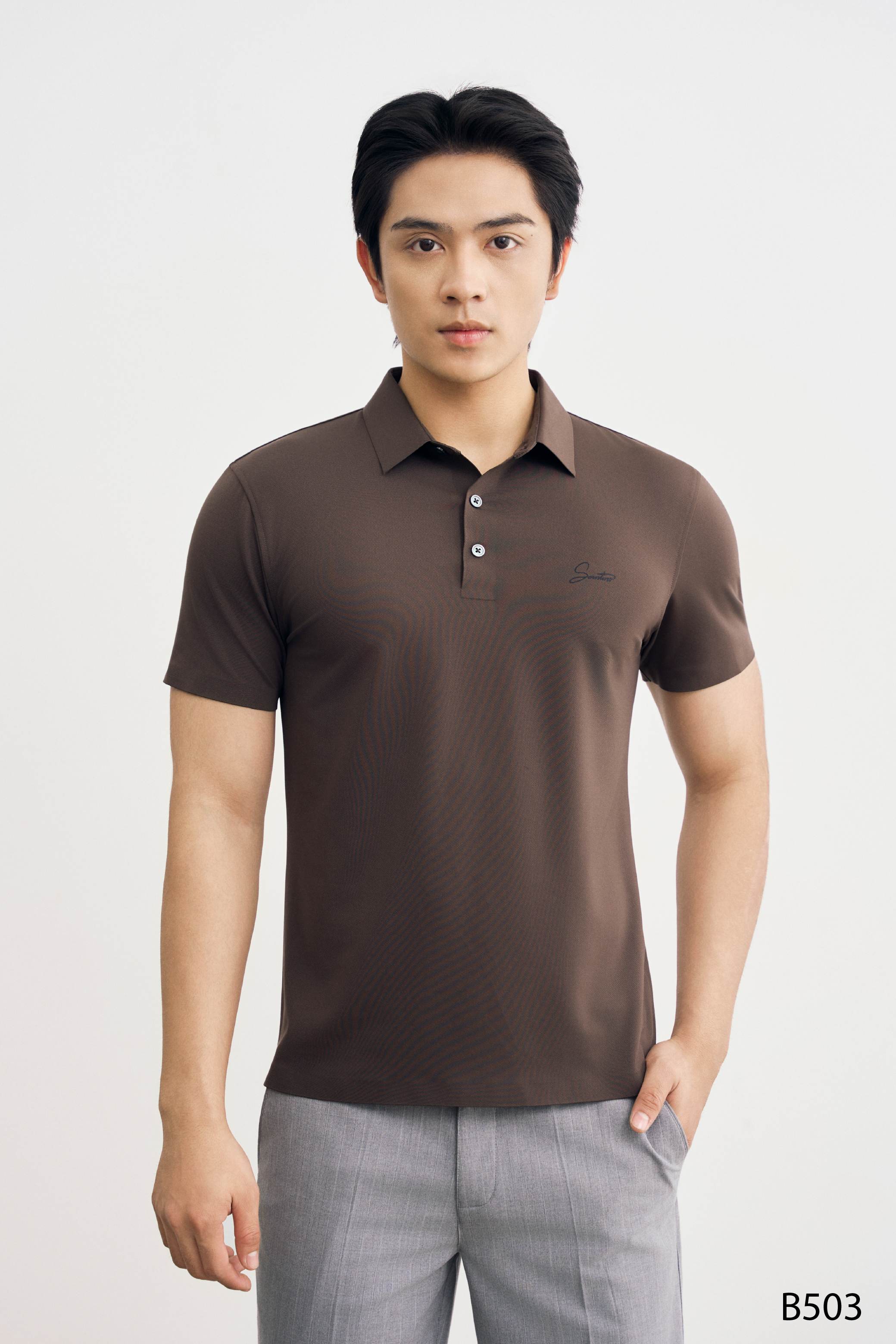 Áo polo nam cổ ép seamless cao cấp Santino màu cà phê | B503