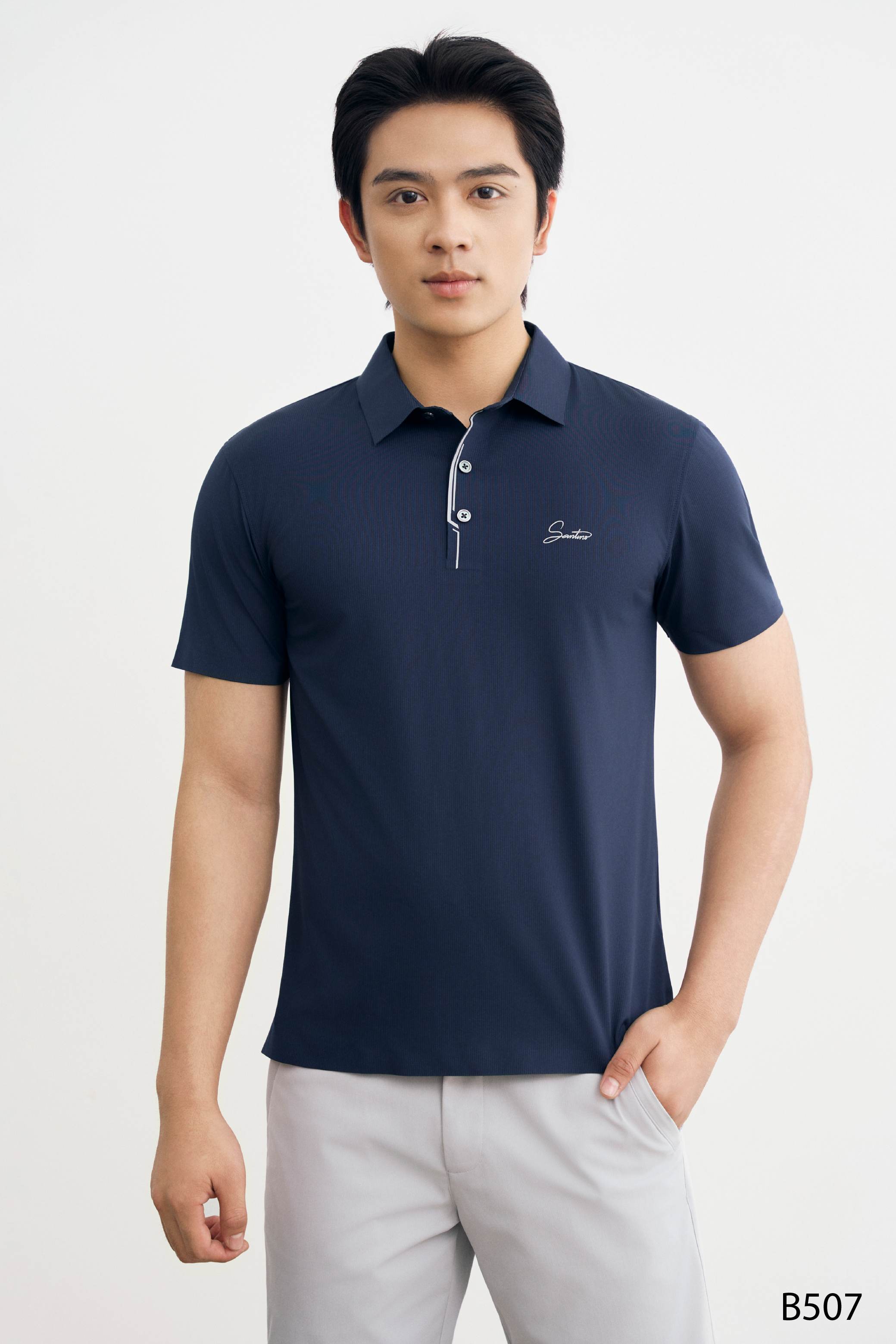 Áo polo nam cổ ép seamless cao cấp Santino màu xanh đen | B507