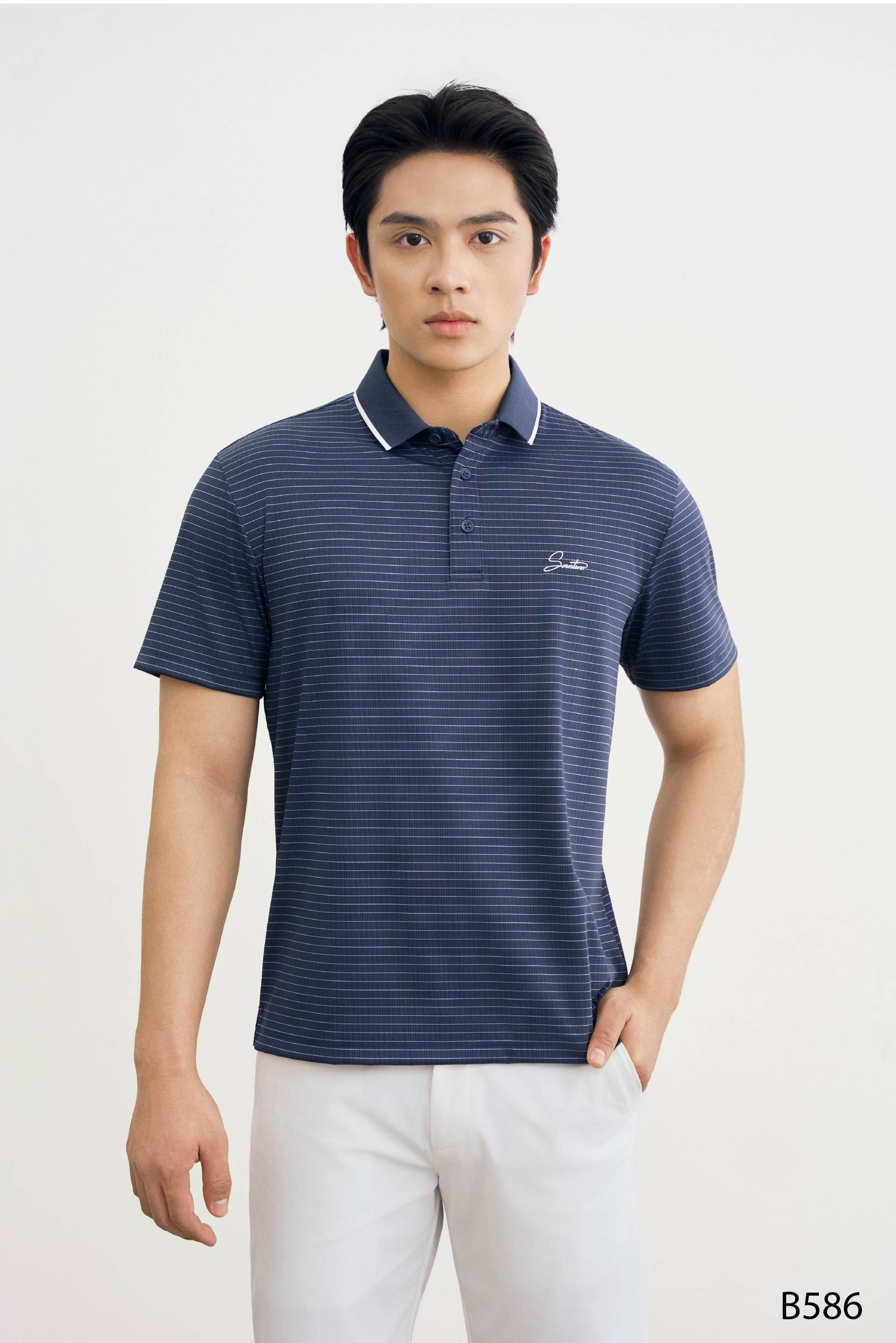 Áo polo kẻ ngang nam cao cấp Santino màu kẻ xanh | B586