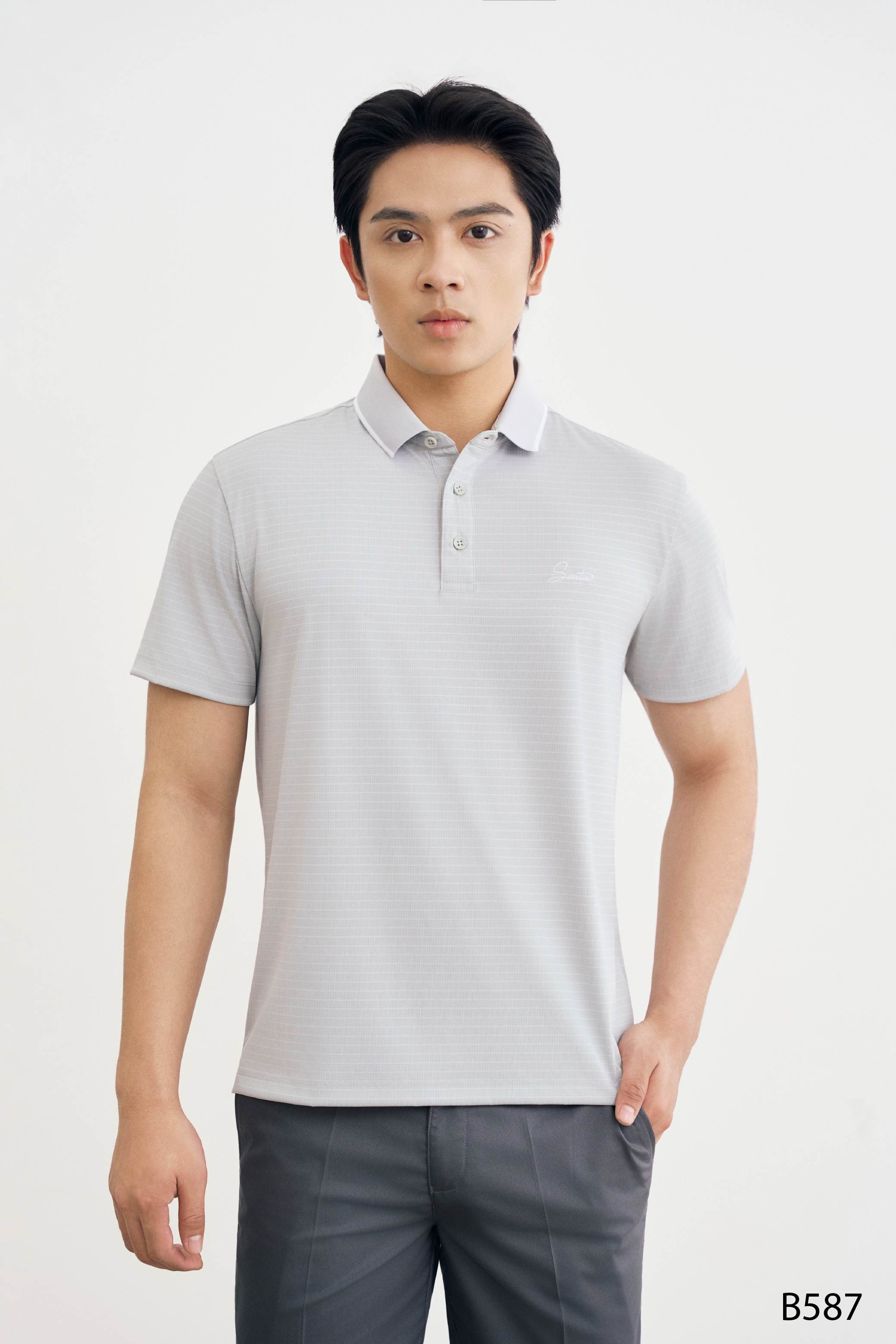 Áo polo kẻ ngang nam cao cấp Santino màu kẻ ghi | B587