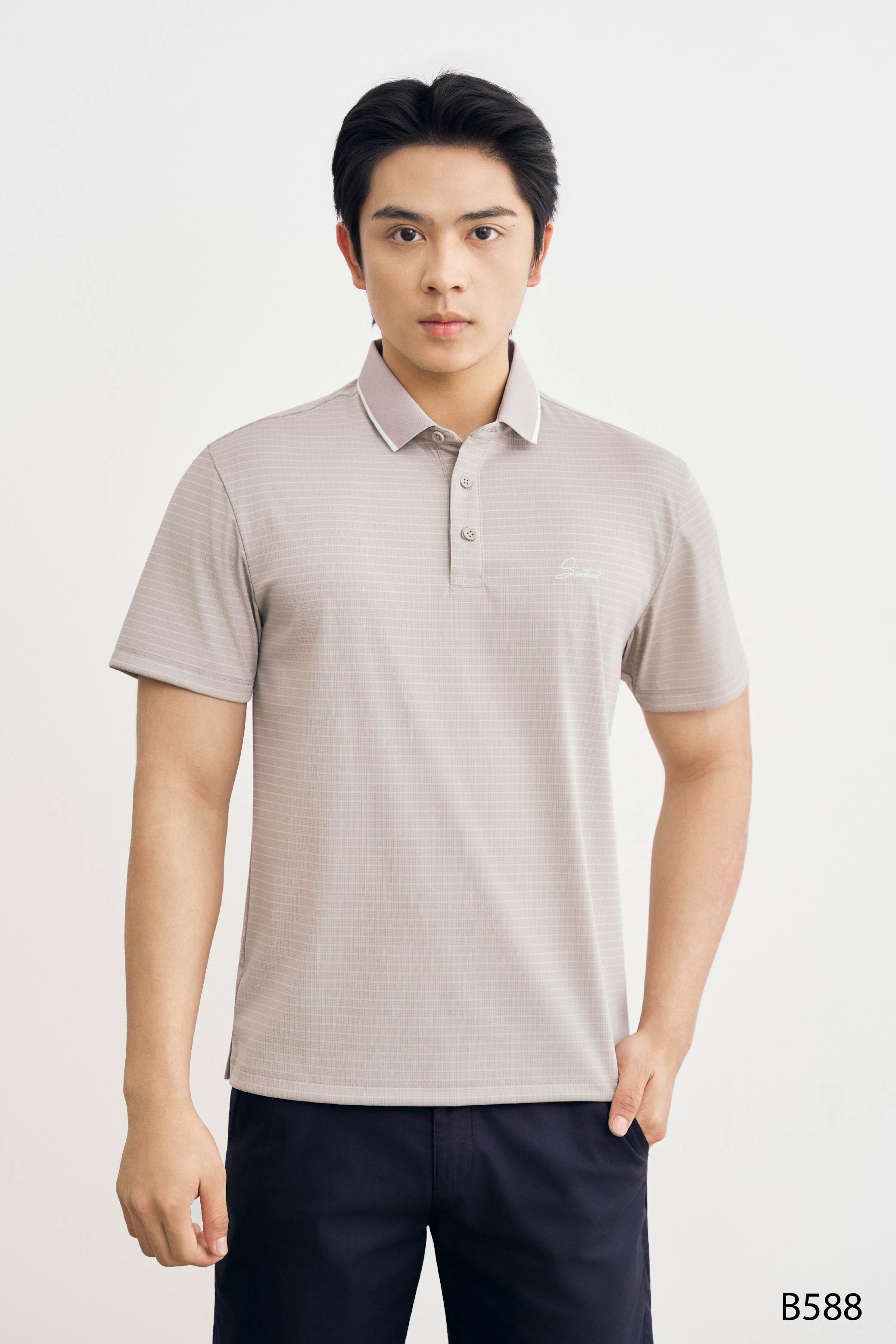 Áo polo kẻ ngang nam cao cấp Santino màu kẻ be | B588