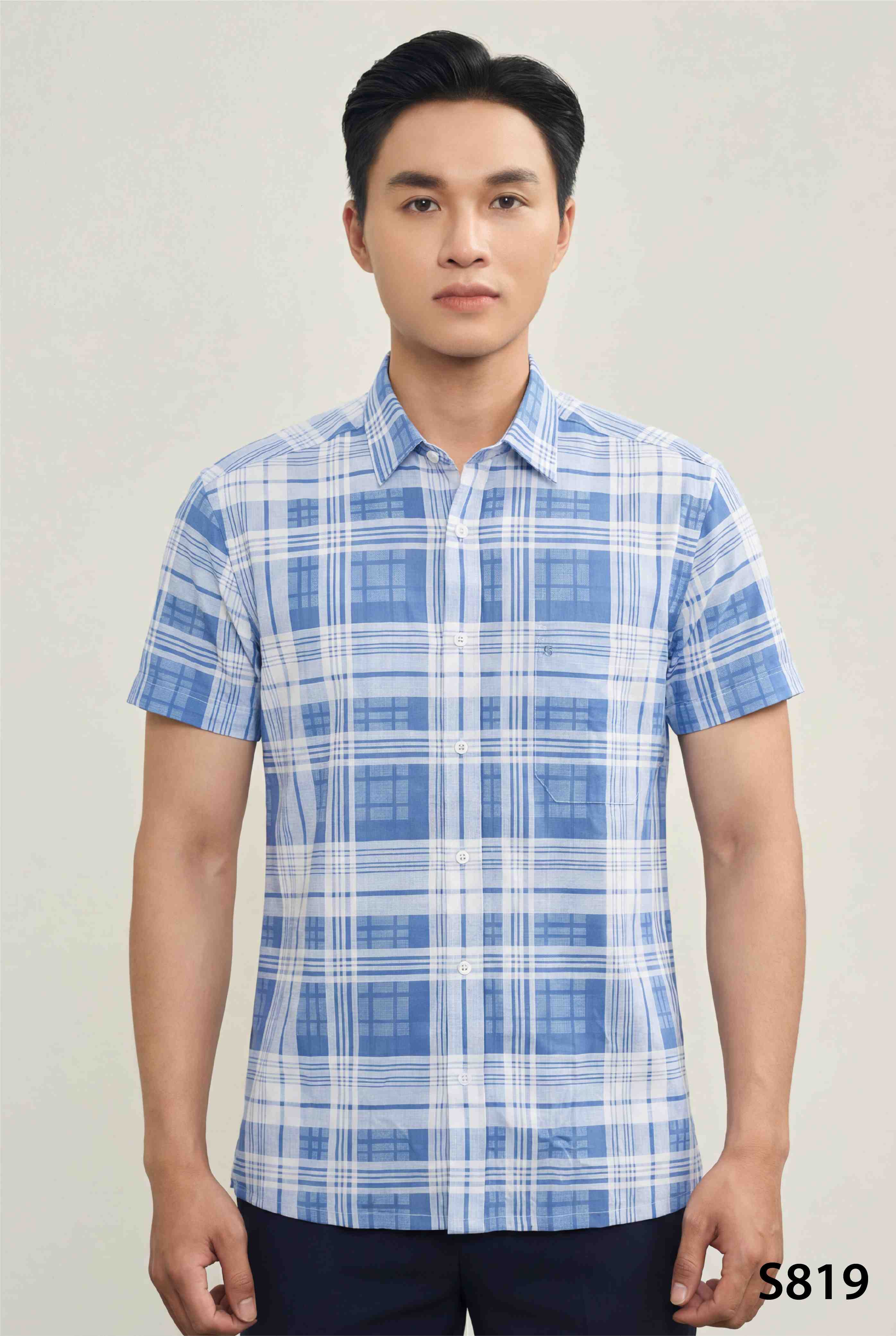 Áo sơ mi nam hoạ tiết kẻ cao cấp Santino màu kẻ xanh | S819