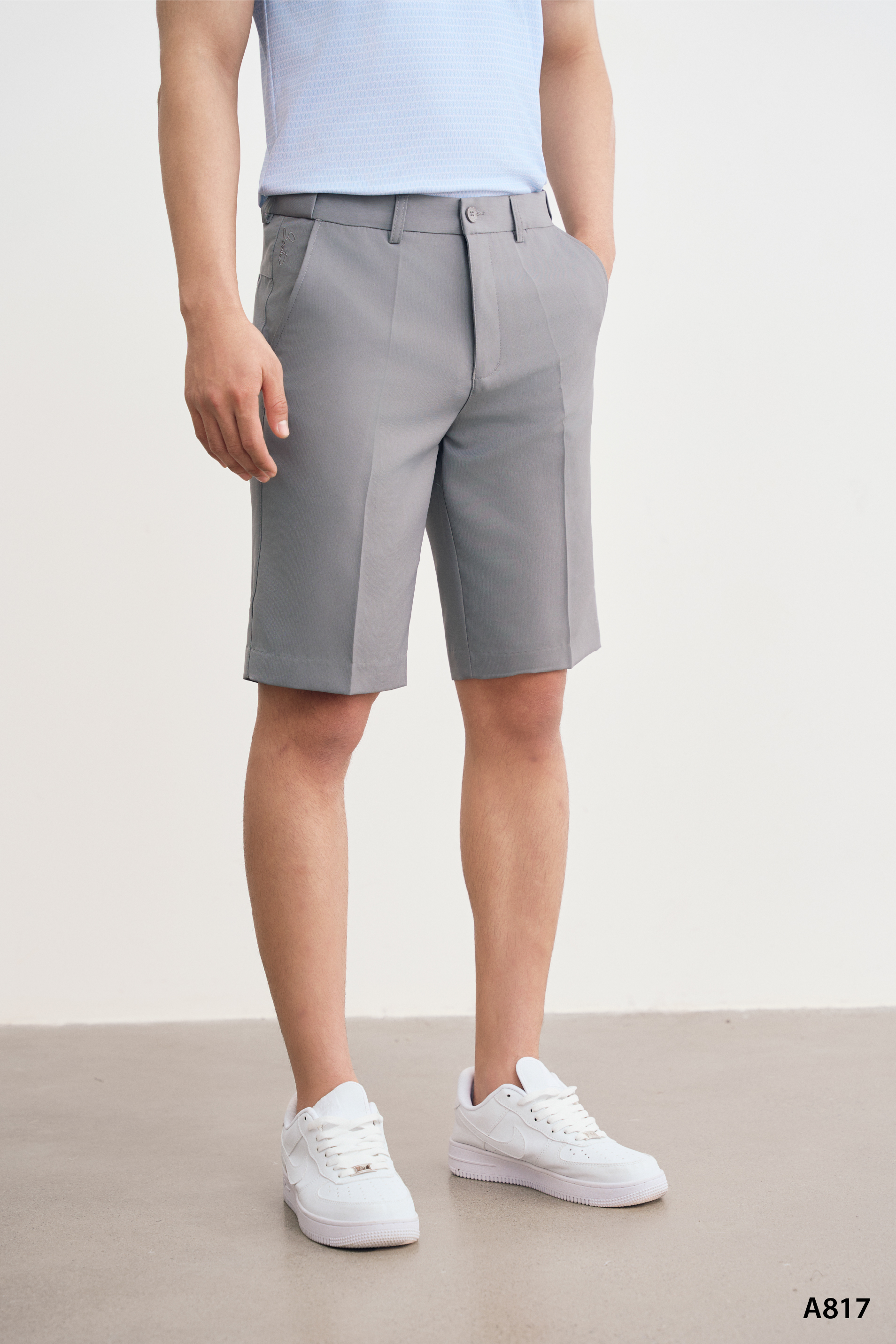 Quần shorts nam tăng chỉnh cạp cao cấp Santino màu ghi | A817
