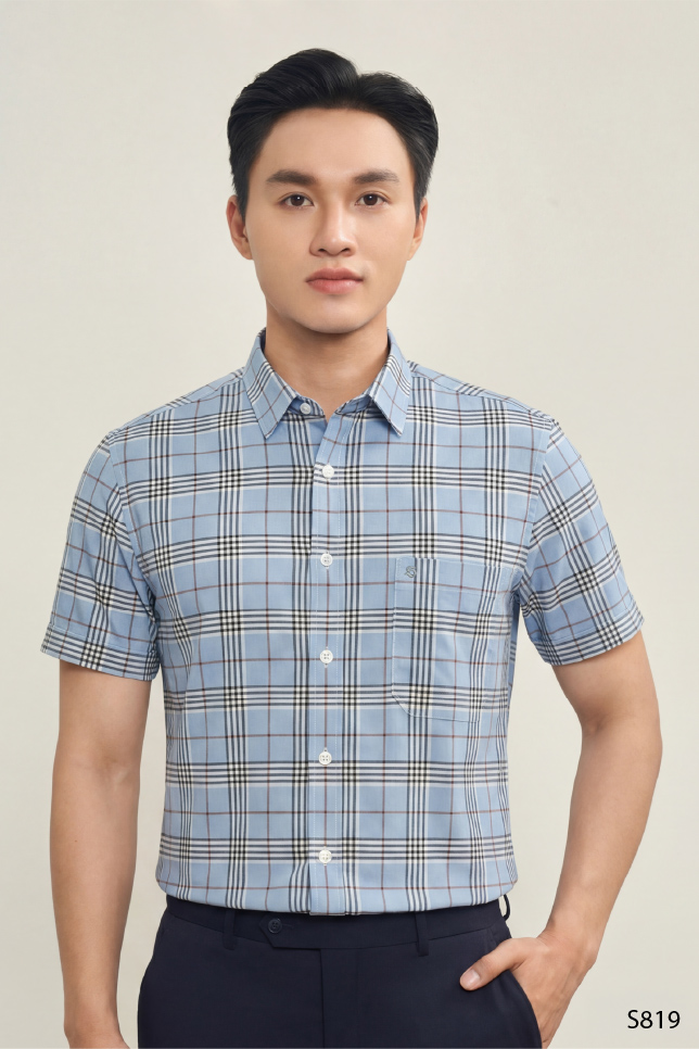 Áo sơ mi nam hoạ tiết kẻ cao cấp Santino màu kẻ xanh | S819