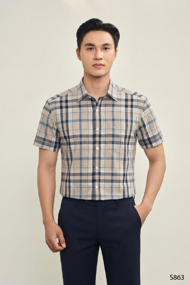 Áo sơ mi nam ngắn tay bamboo kẻ vàng | S863