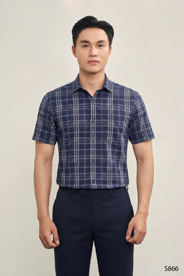 Áo sơ mi nam ngắn tay cao cấp kẻ trắng | S866