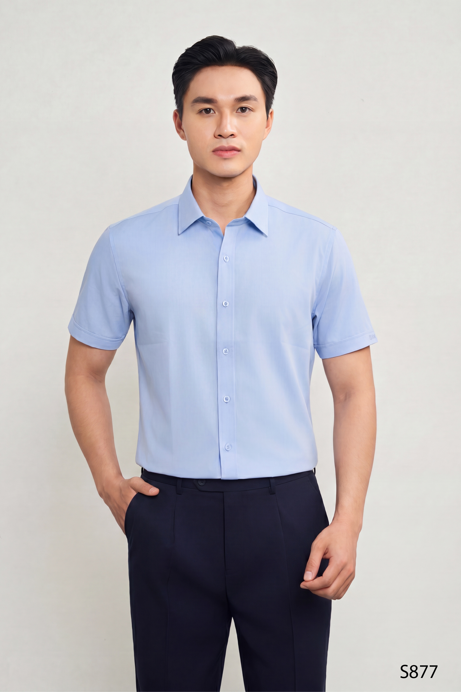 Áo sơ mi nam ngắn tay modern fit cao cấp màu xanh | S877
