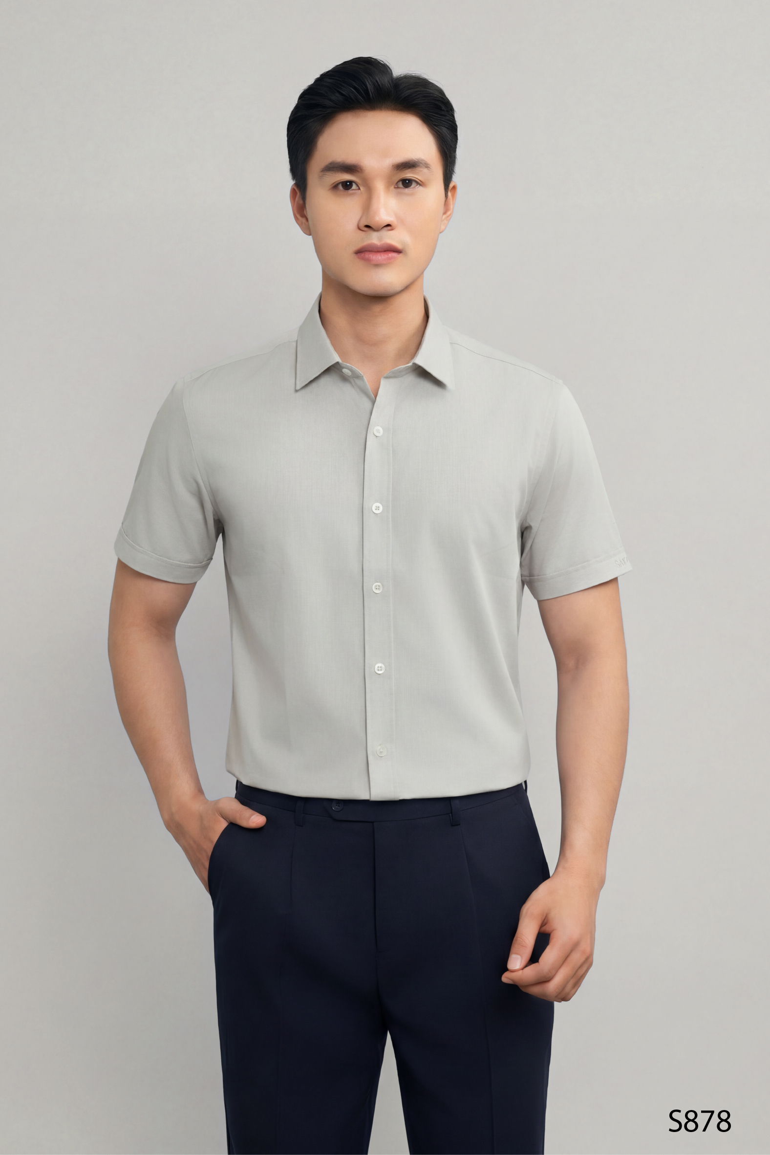 Áo sơ mi nam ngắn tay modern fit cao cấp màu ghi | S877