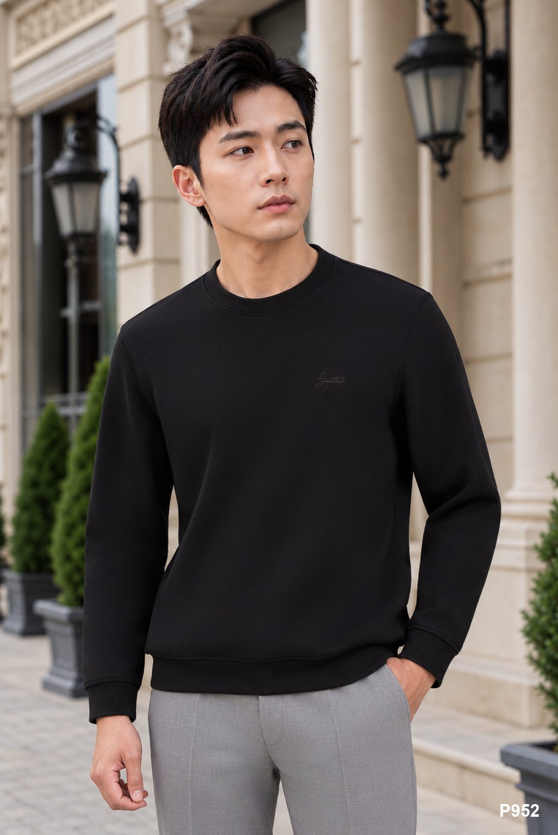 Áo sweatshirt nam cao cấp Santino màu đen | P952