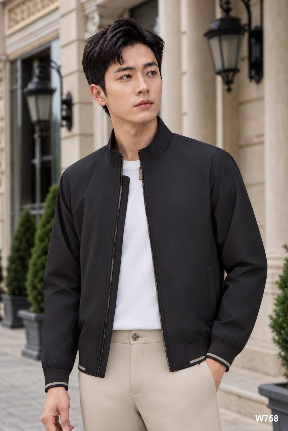 Áo jacket nam cao cấp Santino hoạ tiết đen| W758