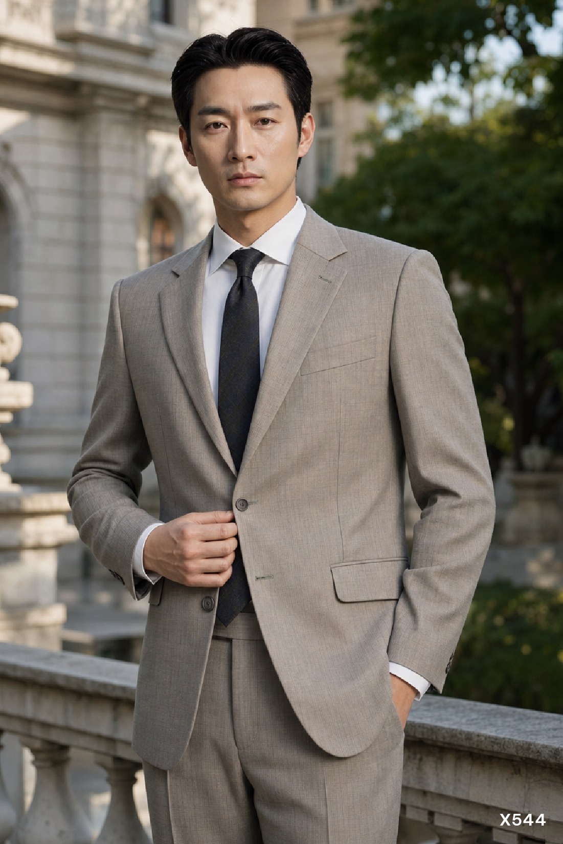 Bộ vest trung 2 khuy cao cấp Santino hoạ tiết be | X544