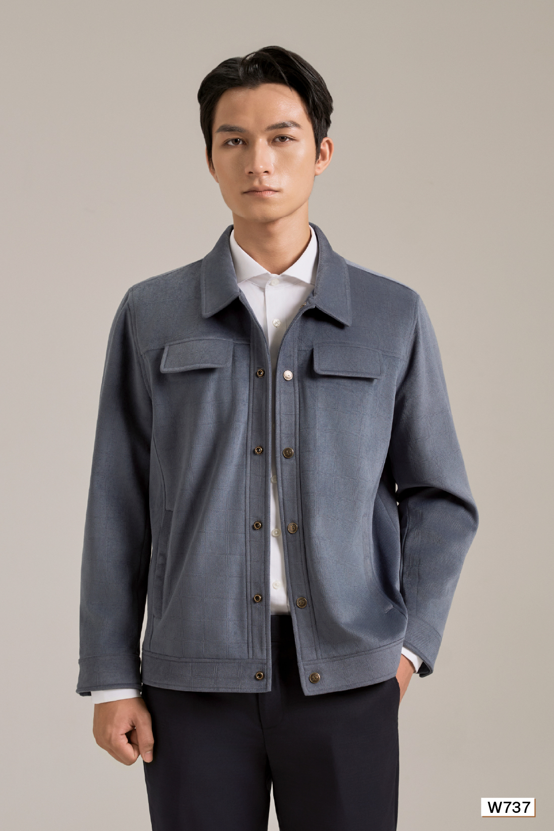 Áo jacket nhung nam cao cấp Santino màu xanh | W737