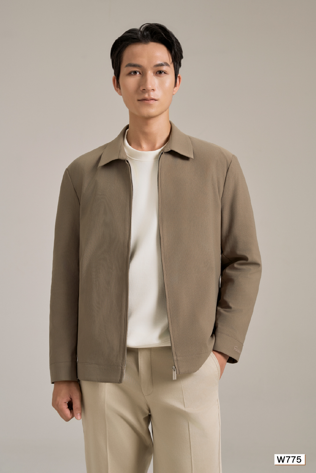 Áo jacket kéo khoá nam Santino màu nâu | W775